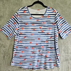Blair Women's Sz XL Blue Red White Star Top cotton blend short sleeve